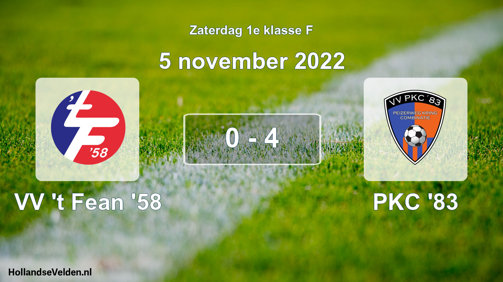 Total number of matches played: VV 't Fean '58 - PKC '83 0 - 4 (5 November 2022)