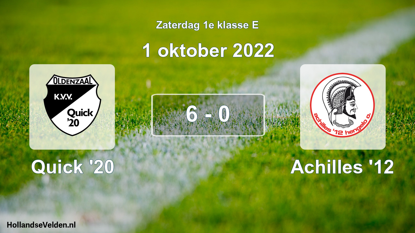 Total number of matches played: Quick '20 - Achilles '12 6 - 0 (1 October 2022)