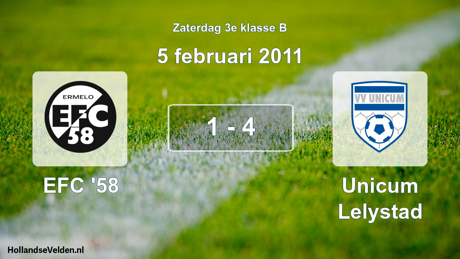 Total number of matches played: EFC '58 - Unicum Lelystad 1 - 4 (5 February 2011)