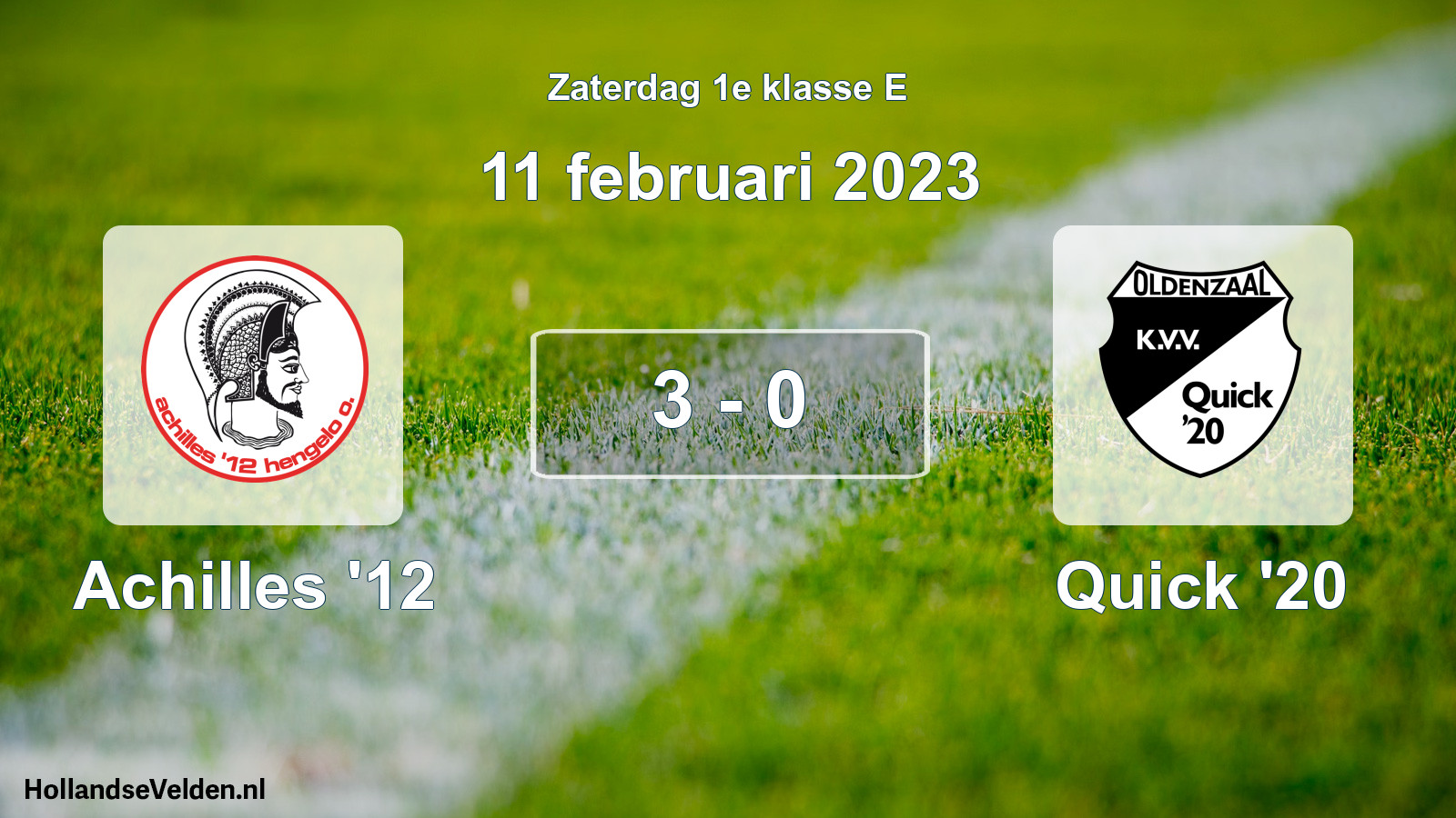 Total number of matches played: Achilles '12 - Quick '20 3 - 0 (11 February 2023)