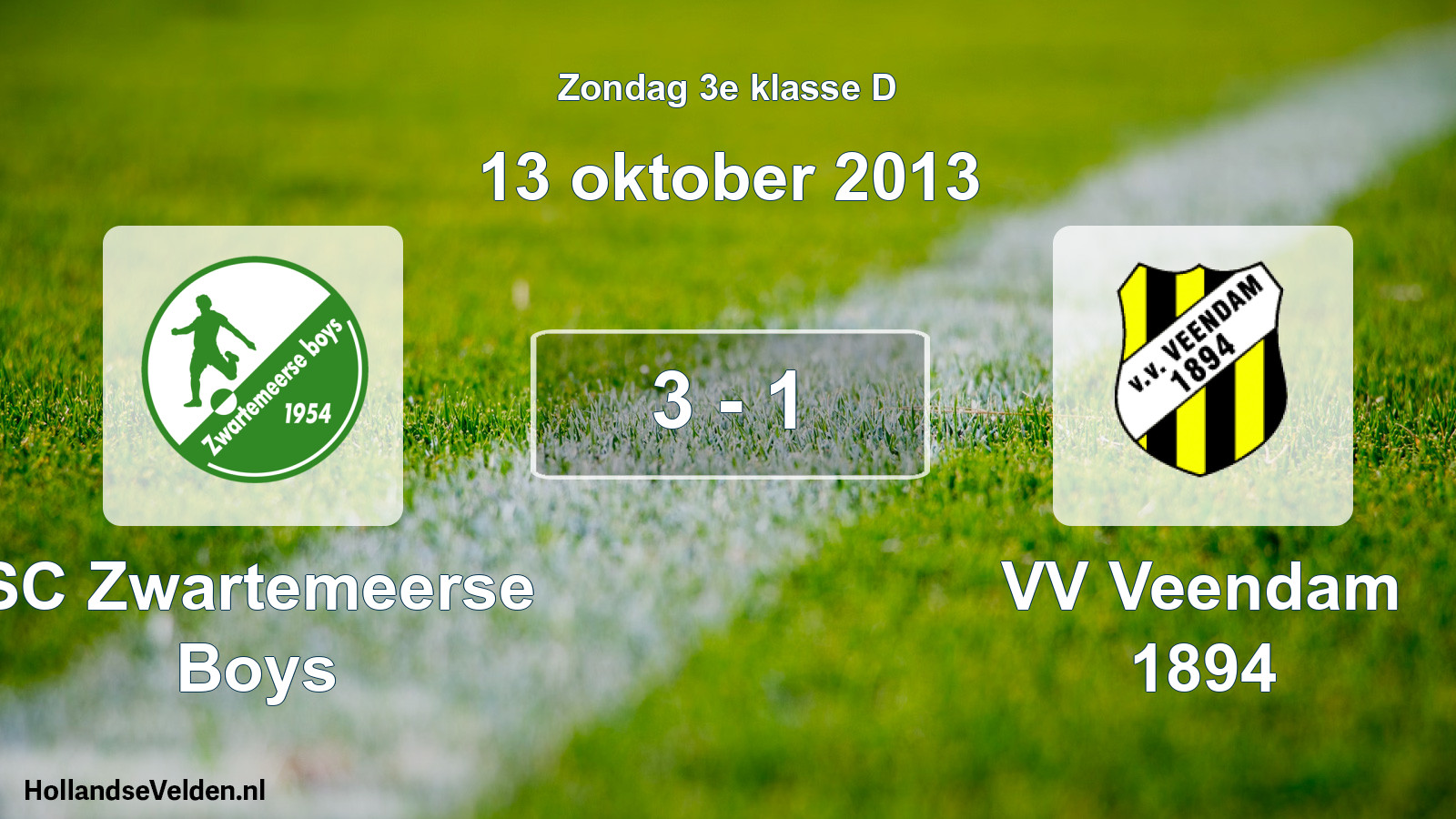 Total number of matches played: SC Zwartemeerse Boys - VV Veendam 1894 3 - 1 (13 October 2013)
