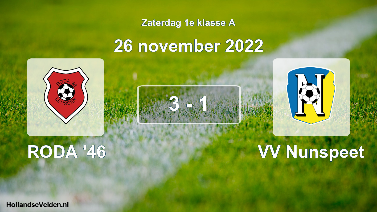 Total number of matches played: RODA '46 - VV Nunspeet 3 - 1 (26 November 2022)