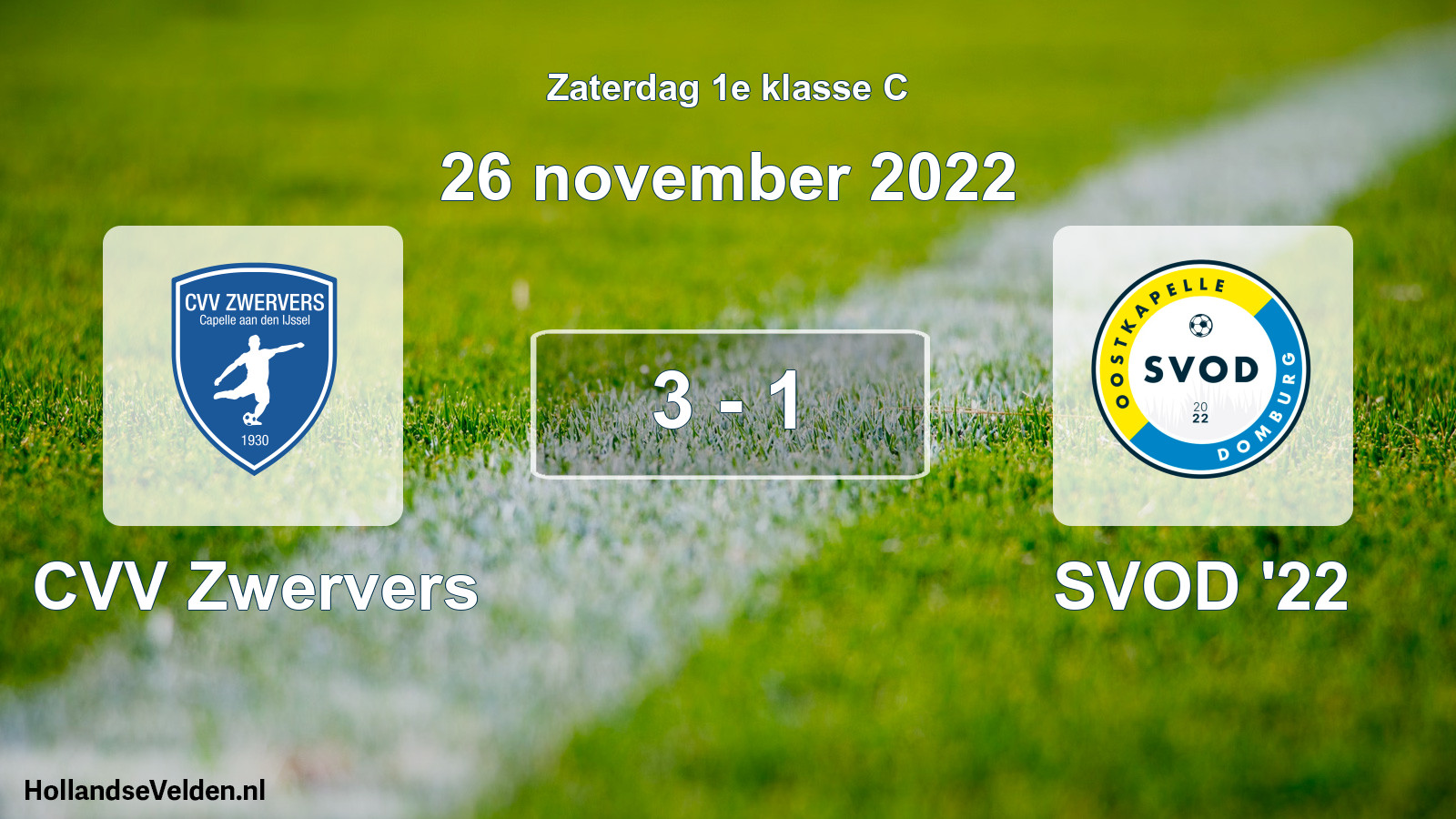 Total number of matches played: CVV Zwervers - SVOD '22 3 - 1 (26 November 2022)
