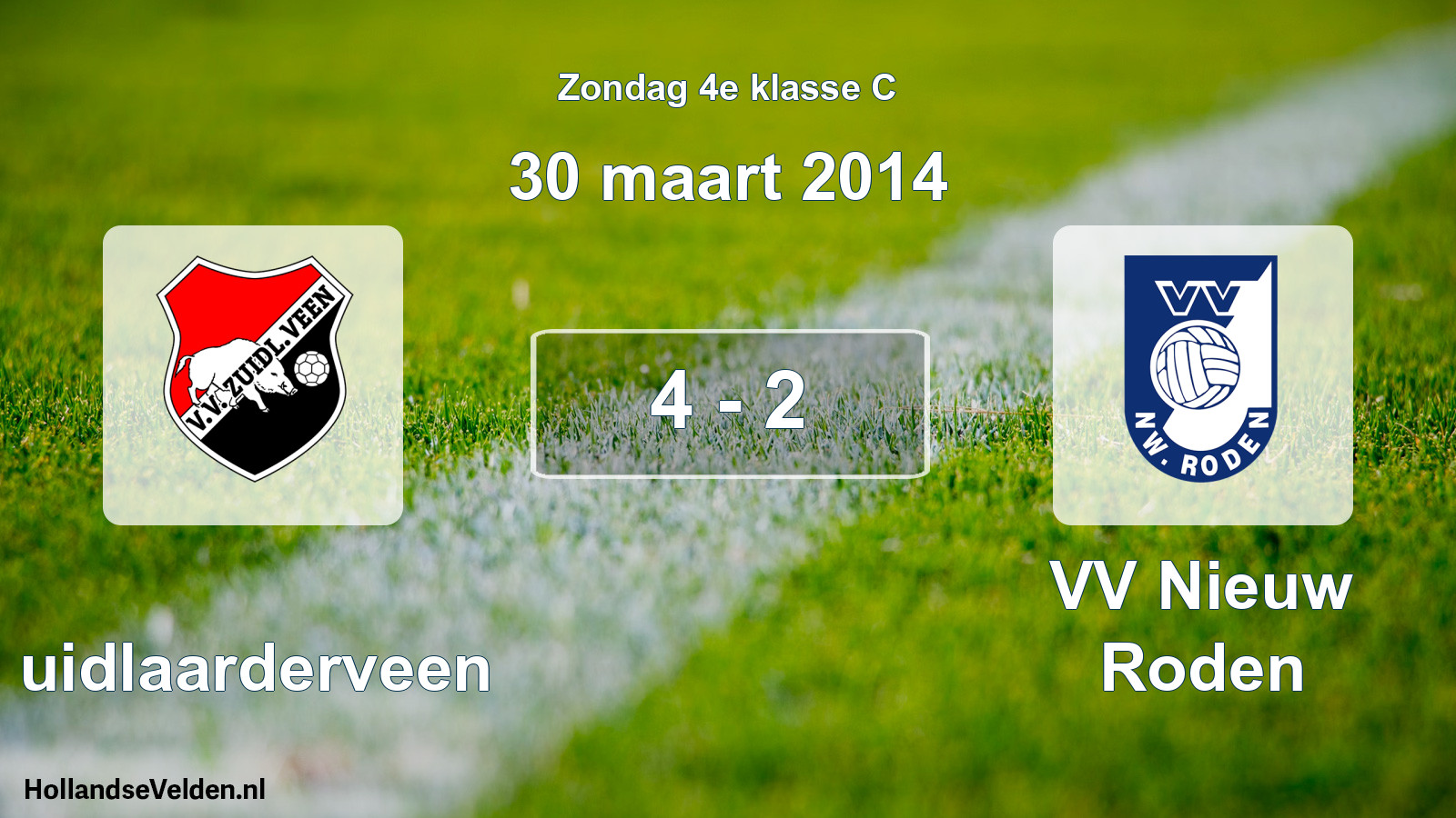 Total number of matches played: Zuidlaarderveen - VV Nieuw Roden 4 - 2 (30 March 2014)