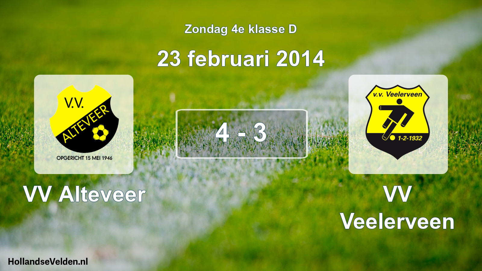 Total number of matches played: VV Alteveer - VV Veelerveen 4 - 3 (23 February 2014)