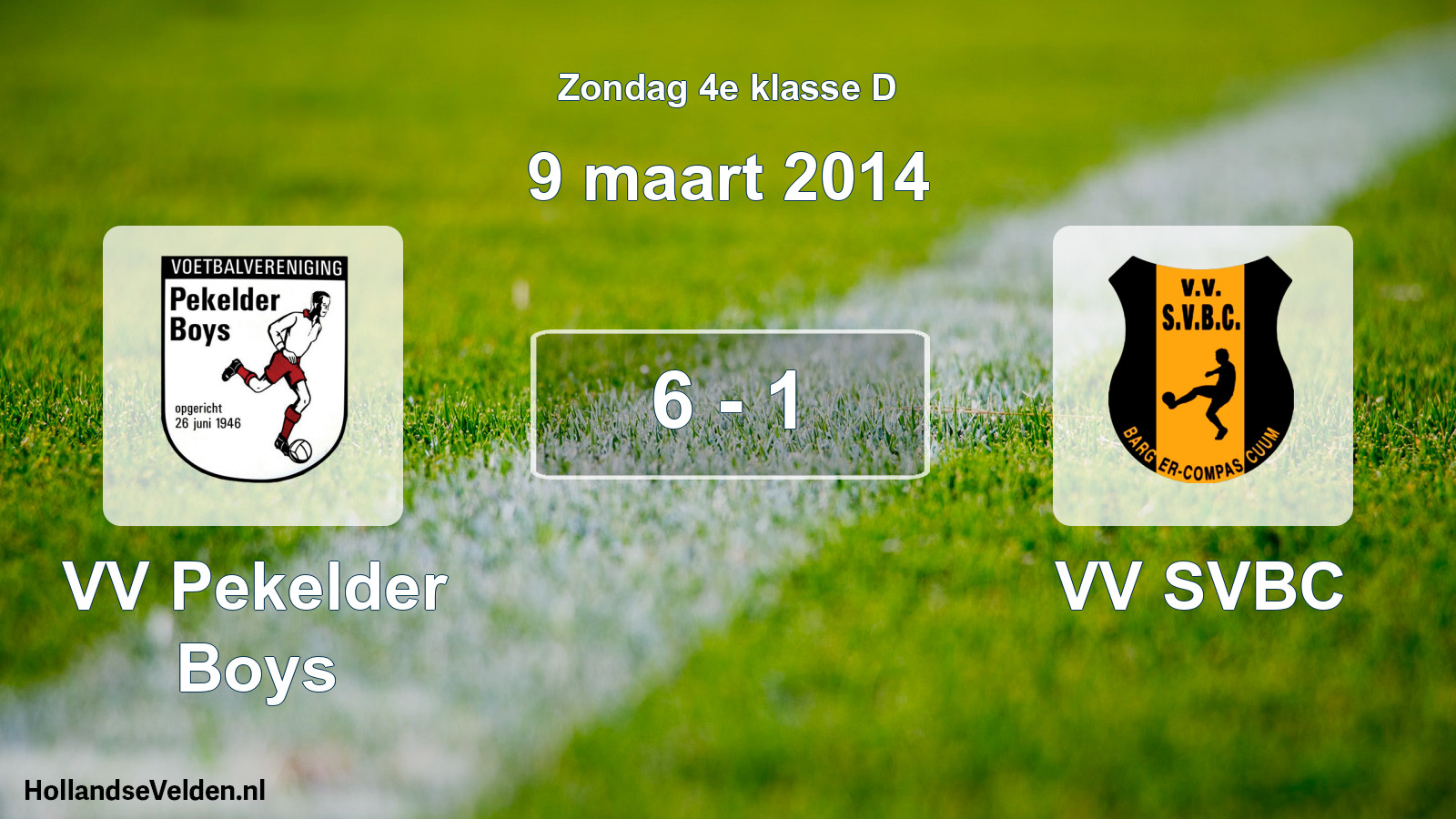 Total number of matches played: VV Pekelder Boys - VV SVBC 6 - 1 (9 March 2014)