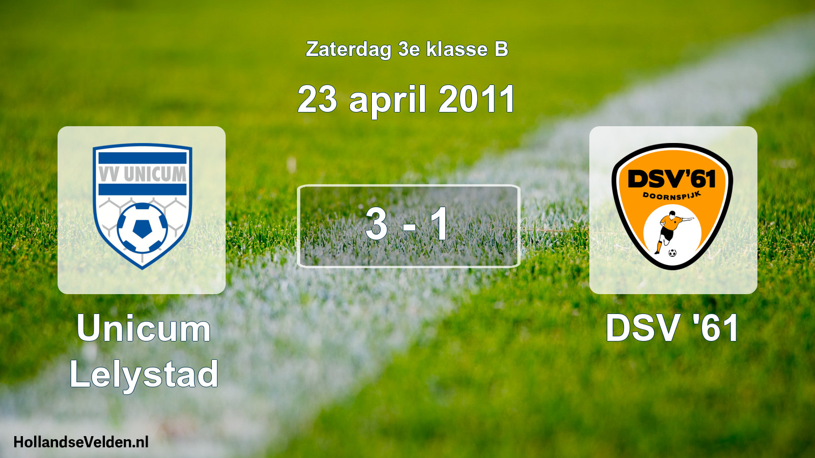 Total number of matches played: Unicum Lelystad - DSV '61 3 - 1 (23 April 2011)