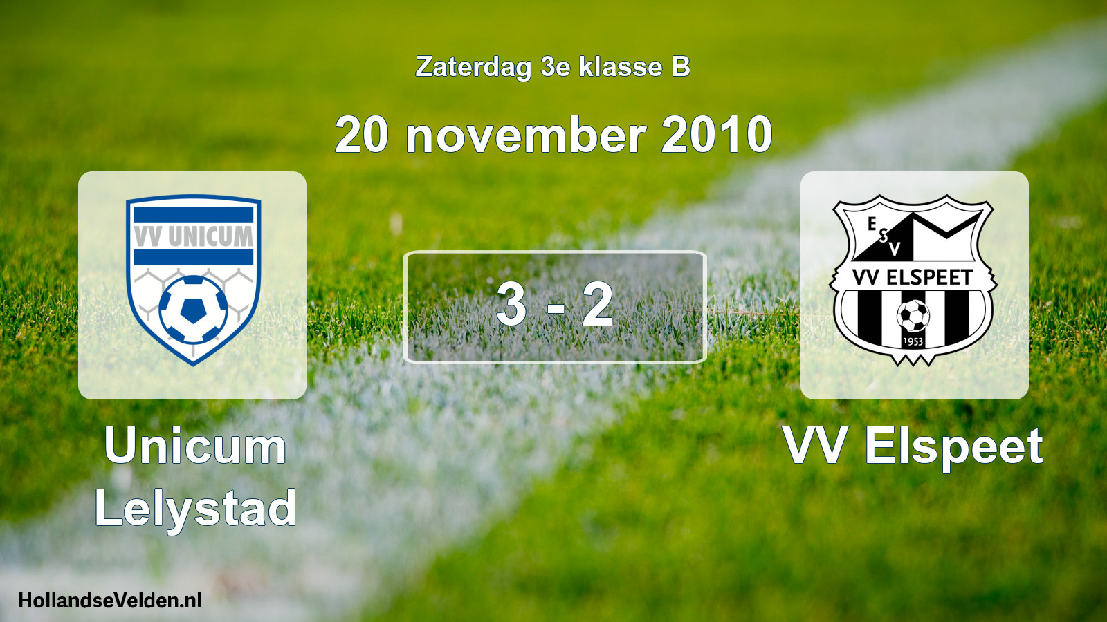Total number of matches played: Unicum Lelystad - VV Elspeet 3 - 2 (20 November 2010)