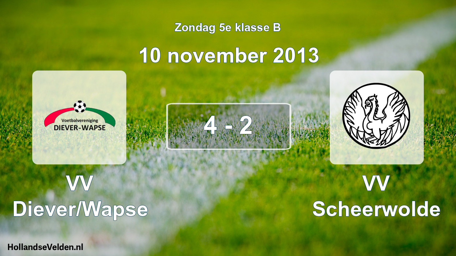 Total number of matches played: VV Diever/Wapse - VV Scheerwolde 4 - 2 (10 November 2013)