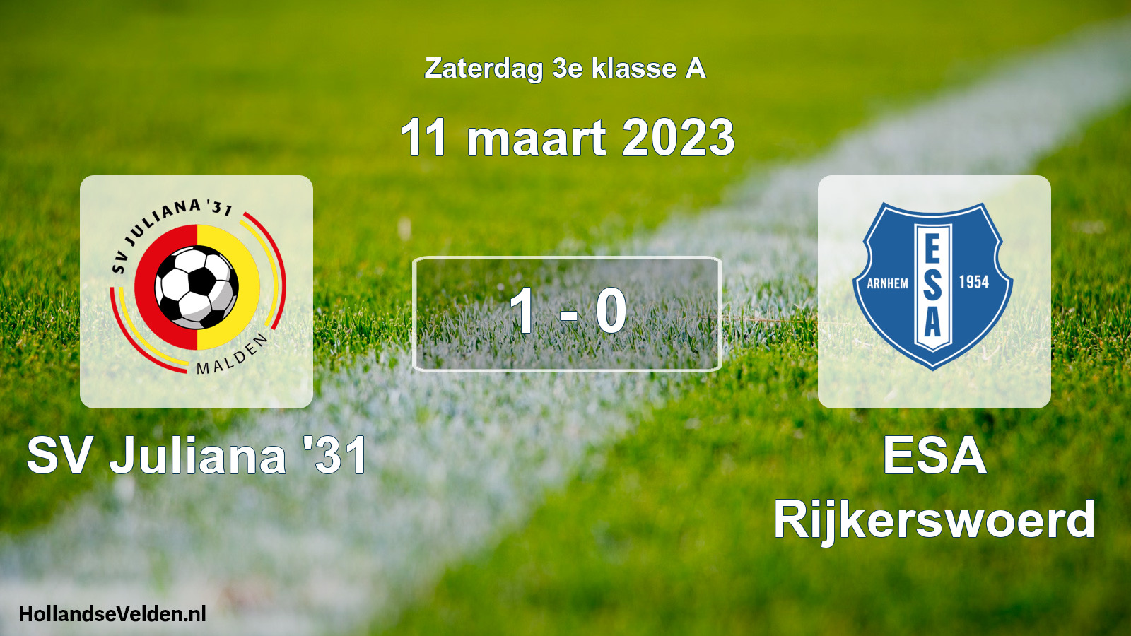 Total number of matches played: SV Juliana '31 - ESA Rijkerswoerd 1 - 0 (11 March 2023)