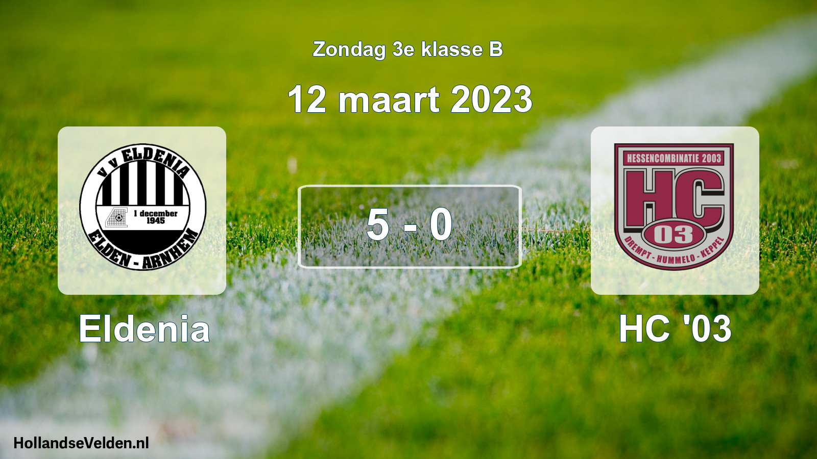 Total number of matches played: Eldenia - HC '03 5 - 0 (12 March 2023)