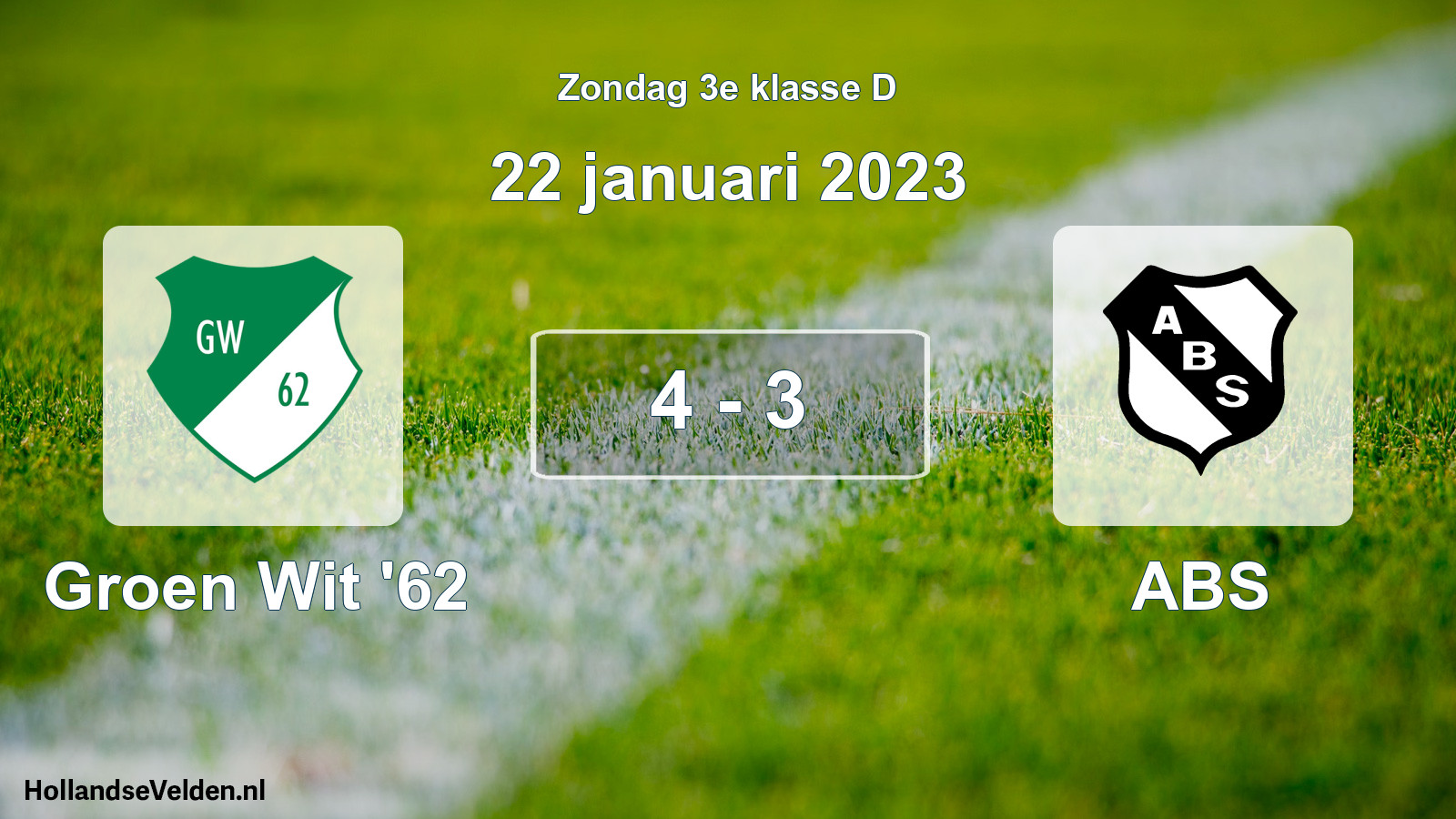 Total number of matches played: Groen Wit '62 - ABS 4 - 3 (22 January 2023)