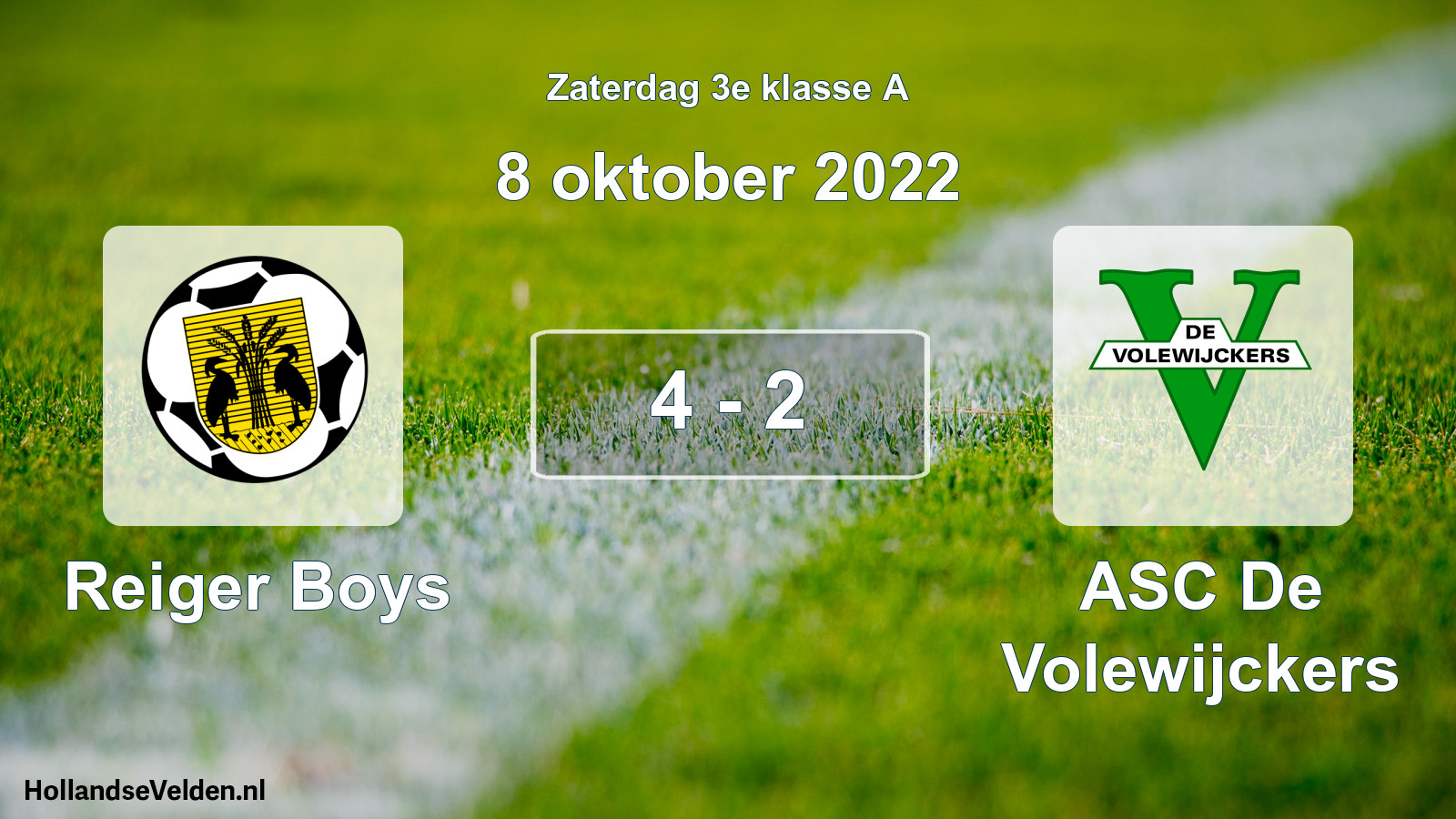 Total number of matches played: Reiger Boys - ASC De Volewijckers 4 - 2 (8 October 2022)