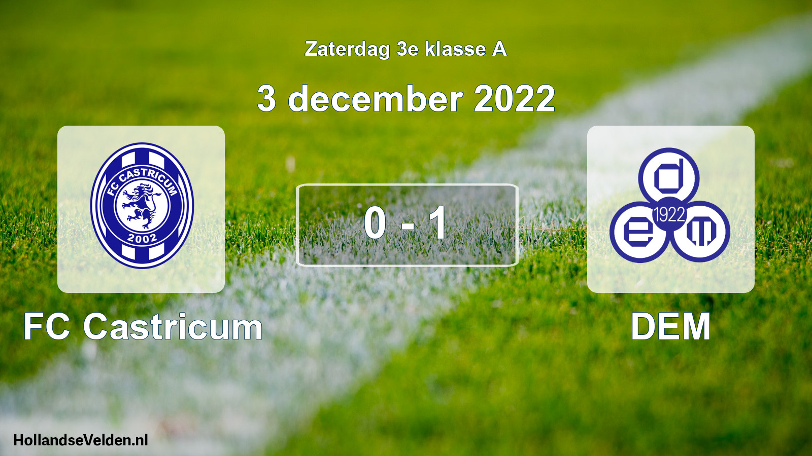 Total number of matches played: FC Castricum - DEM 0 - 1 (3 December 2022)