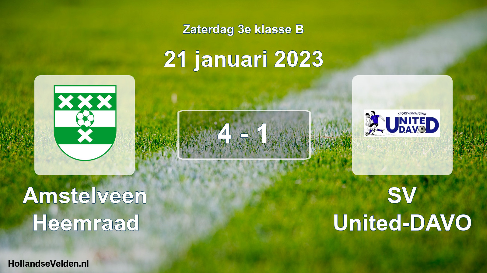 Total number of matches played: Amstelveen Heemraad - SV United-DAVO 4 - 1 (21 January 2023)
