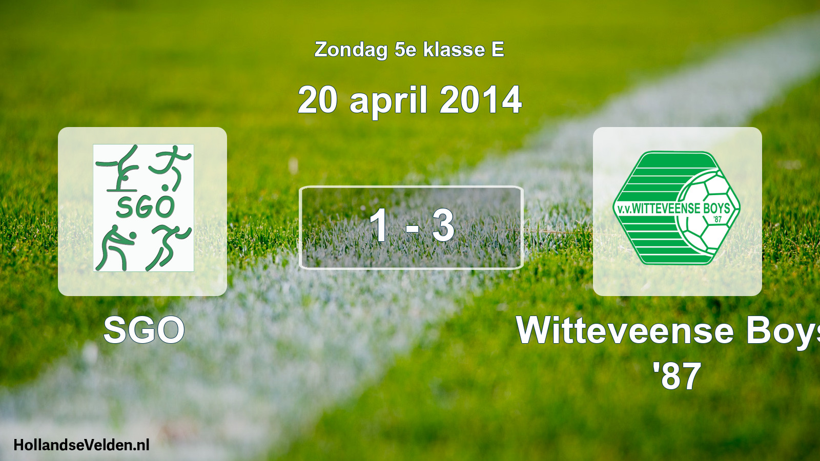 Total number of matches played: SGO - Witteveense Boys '87 1 - 3 (20 April 2014)