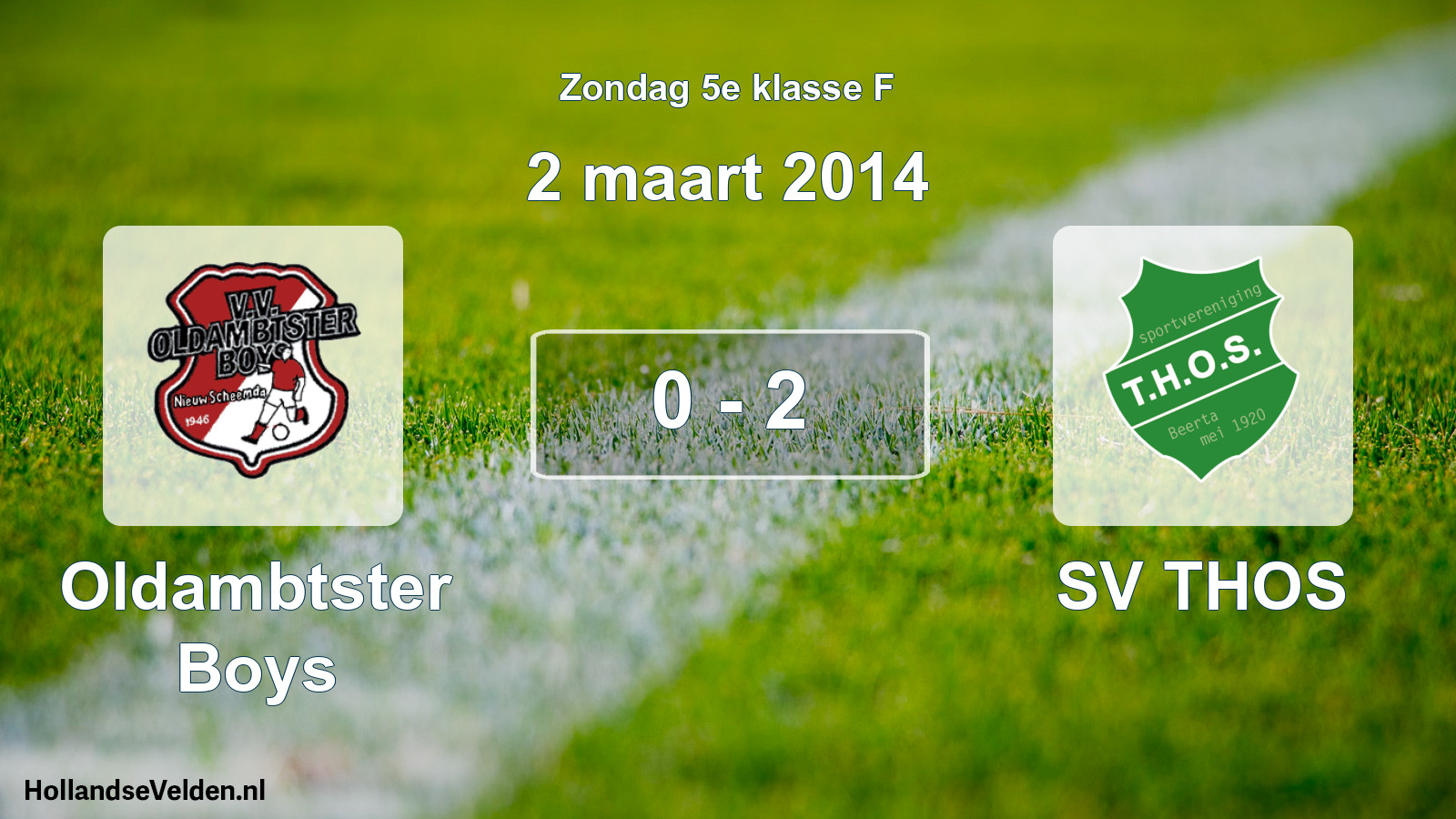 Total number of matches played: Oldambtster Boys - SV THOS 0 - 2 (2 March 2014)
