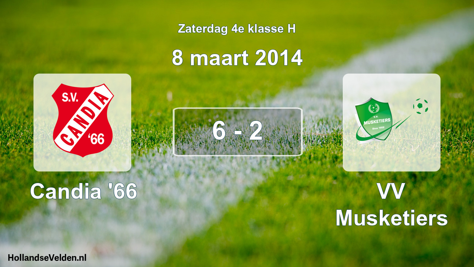 Total number of matches played: Candia '66 - VV Musketiers 6 - 2 (8 March 2014)