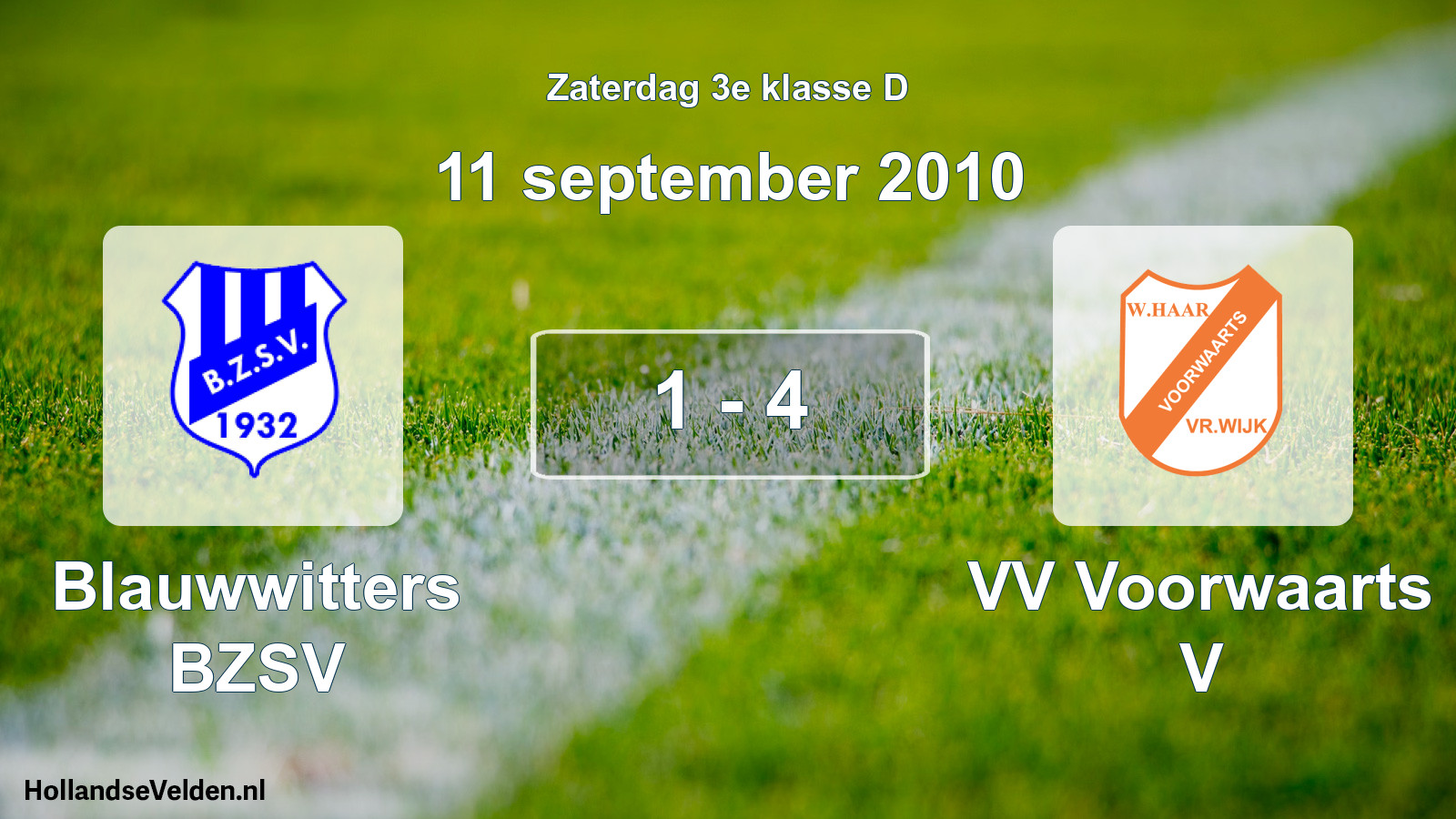 Total number of matches played: Blauwwitters BZSV - VV Voorwaarts V 1 - 4 (11 September 2010)