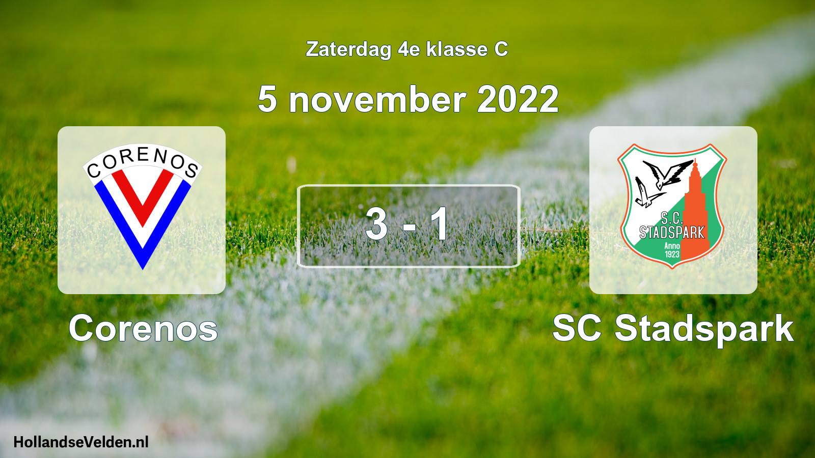 Total number of matches played: Corenos - SC Stadspark 3 - 1 (5 November 2022)