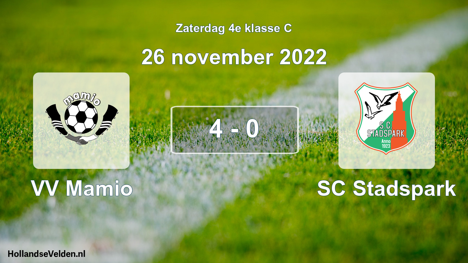 Total number of matches played: VV Mamio - SC Stadspark 4 - 0 (26 November 2022)