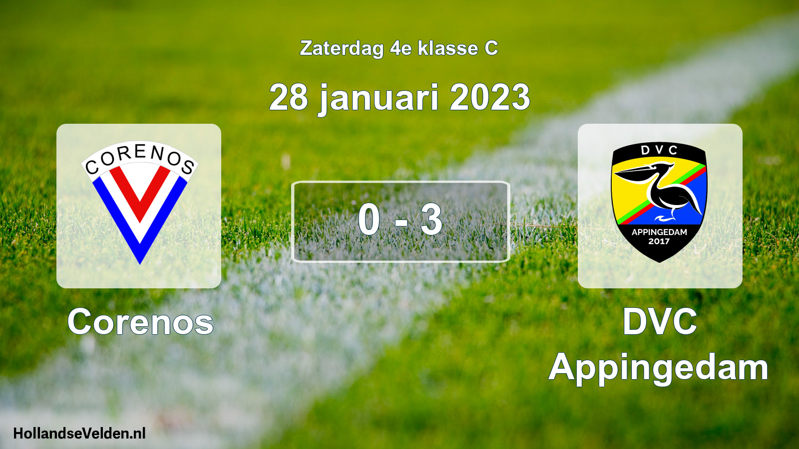 Total number of matches played: Corenos - DVC Appingedam 0 - 3 (28 January 2023)