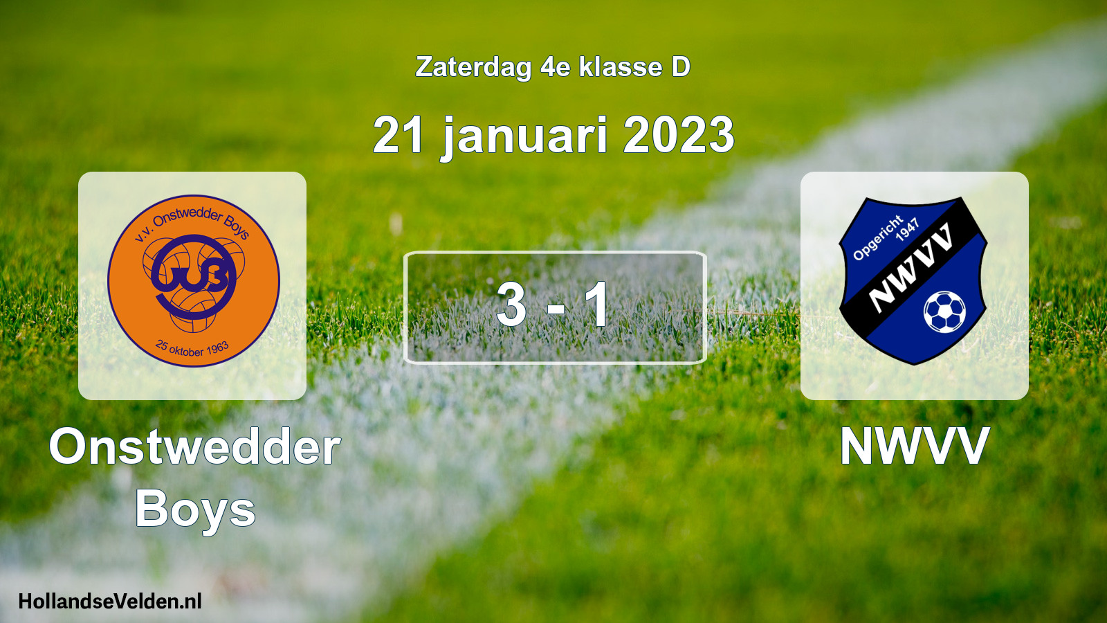 Total number of matches played: Onstwedder Boys - NWVV 3 - 1 (21 January 2023)