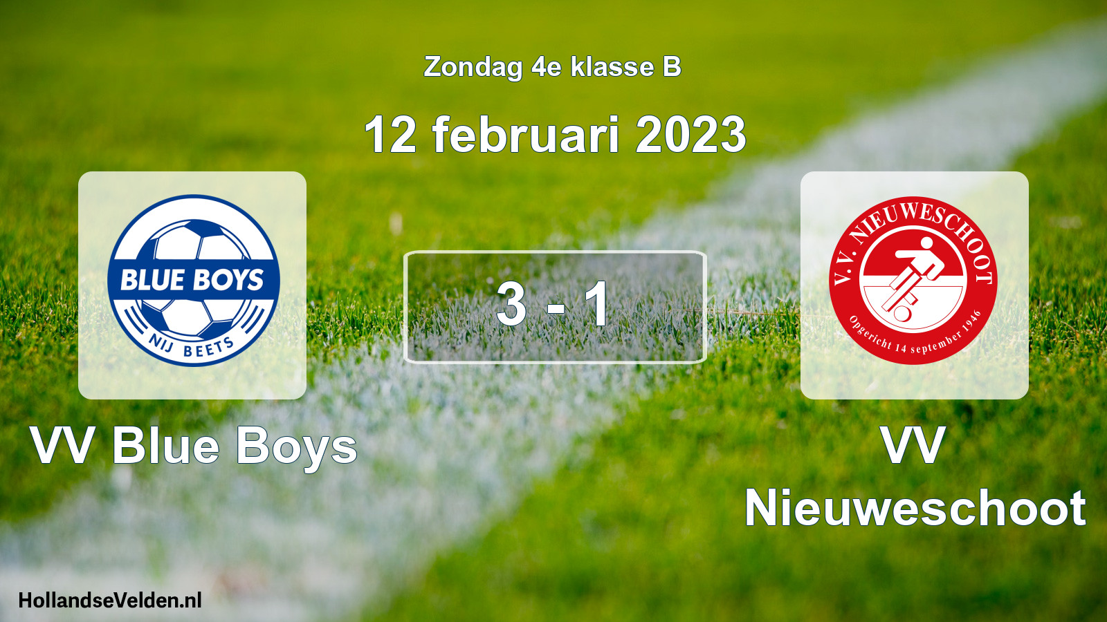 Total number of matches played: VV Blue Boys - VV Nieuweschoot 3 - 1 (12 February 2023)