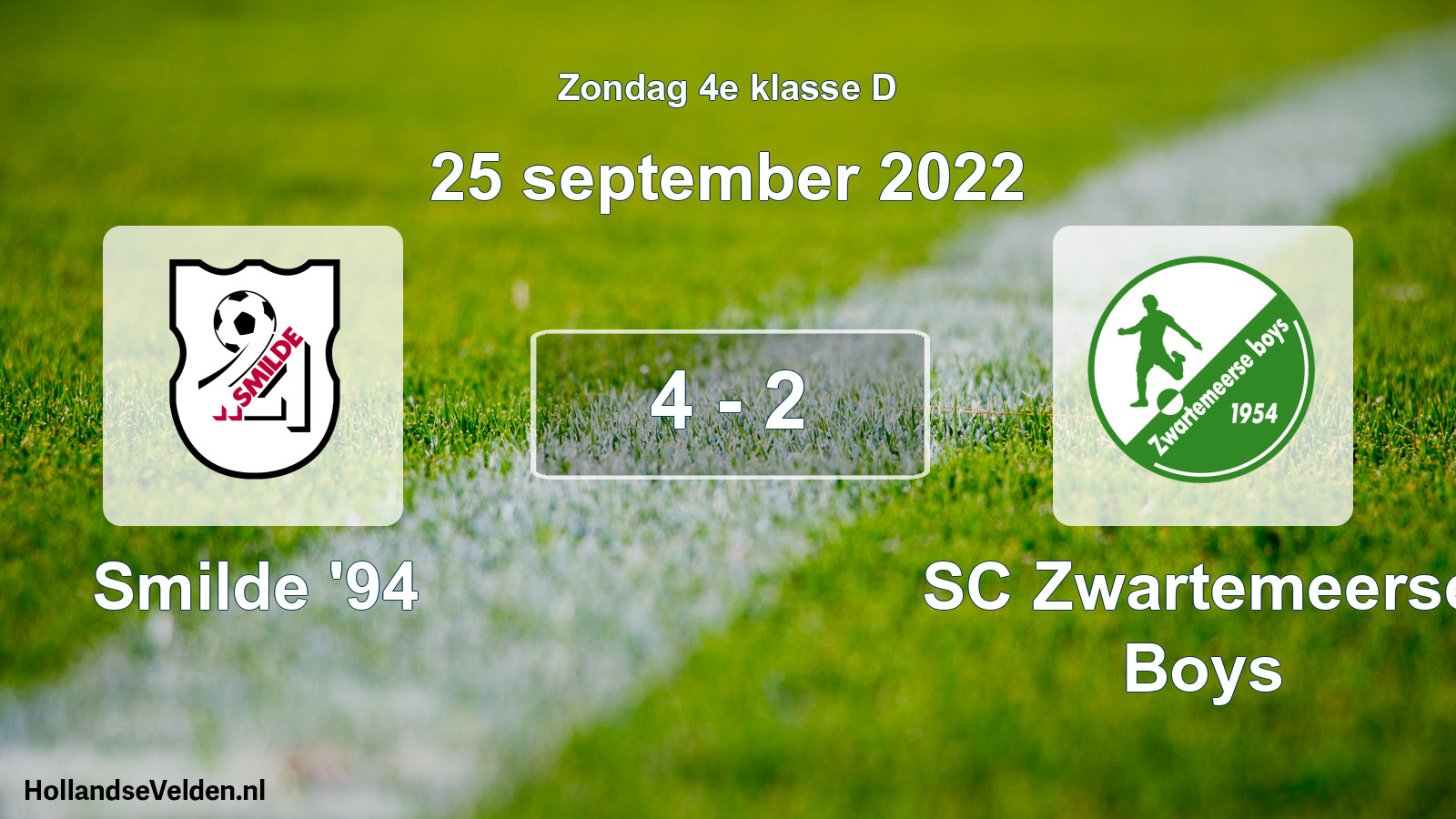 Total number of matches played: Smilde '94 - SC Zwartemeerse Boys 4 - 2 (25 September 2022)