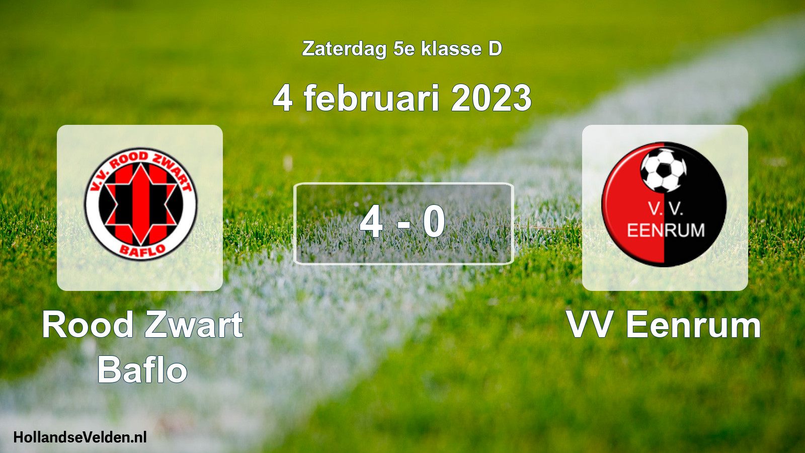 Total number of matches played: Rood Zwart Baflo - VV Eenrum 4 - 0 (4 February 2023)