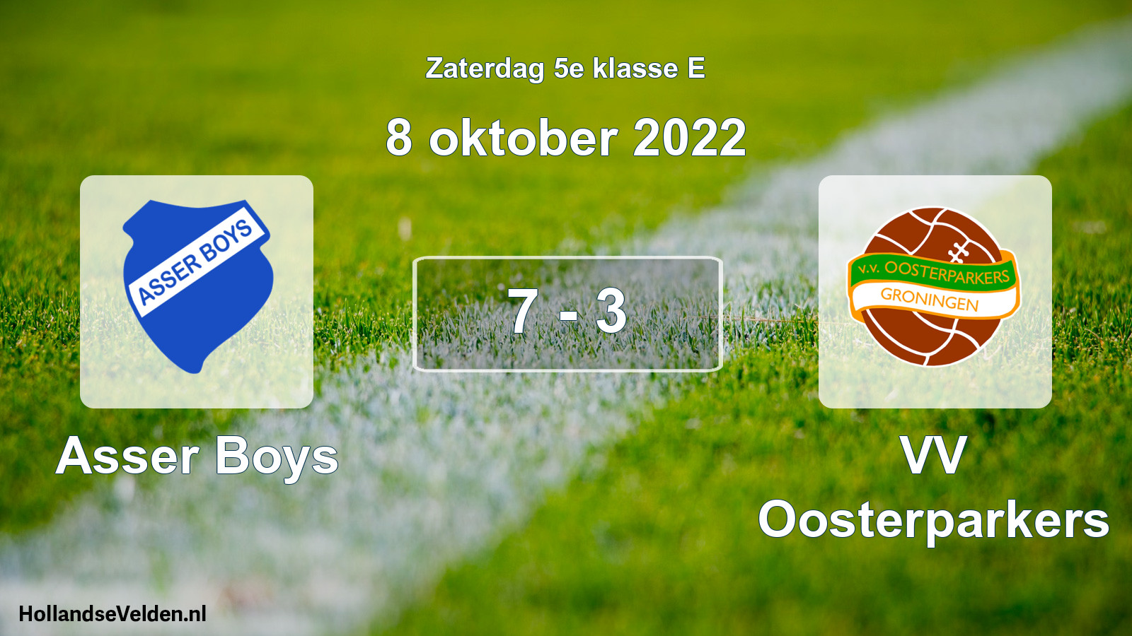 Total number of matches played: Asser Boys - VV Oosterparkers 7 - 3 (8 October 2022)