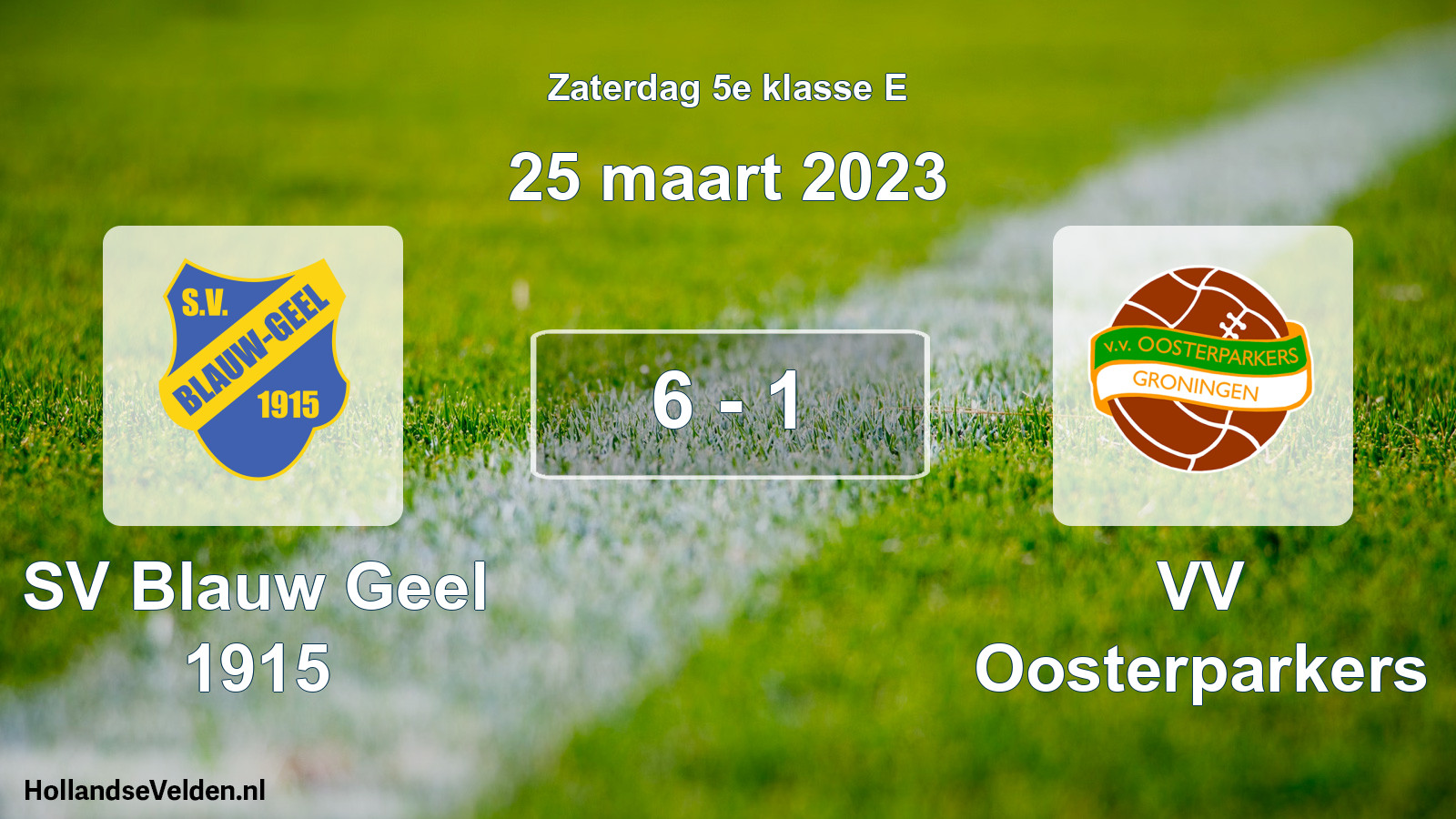 Total number of matches played: SV Blauw Geel 1915 - VV Oosterparkers 6 - 1 (25 March 2023)
