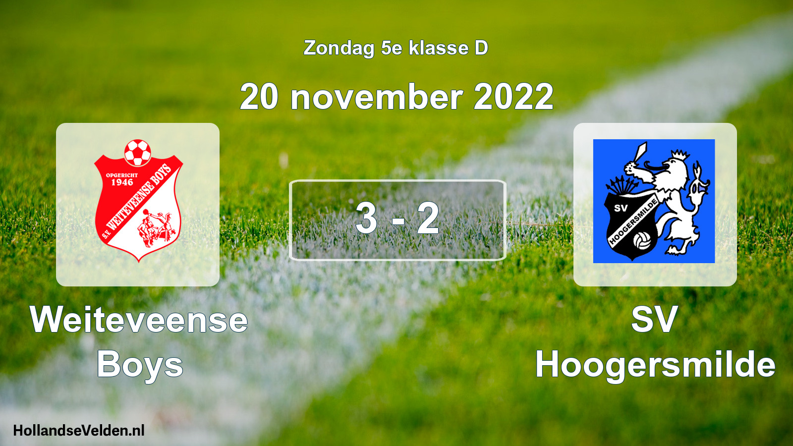 Total number of matches played: Weiteveense Boys - SV Hoogersmilde 3 - 2 (20 November 2022)