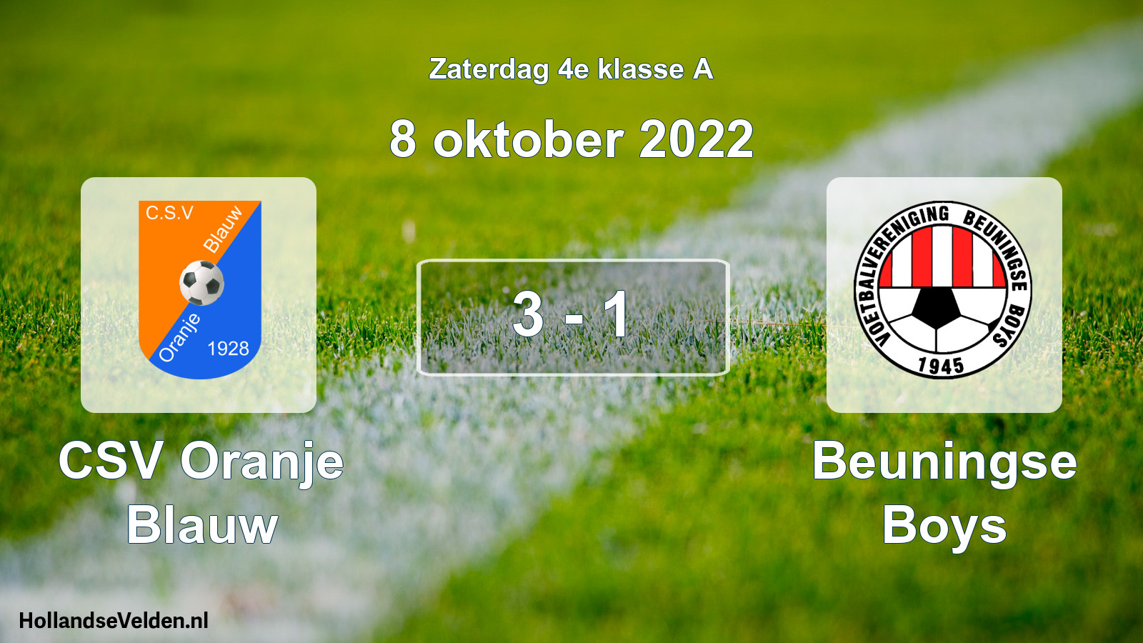 Total number of matches played: CSV Oranje Blauw - Beuningse Boys 3 - 1 (8 October 2022)
