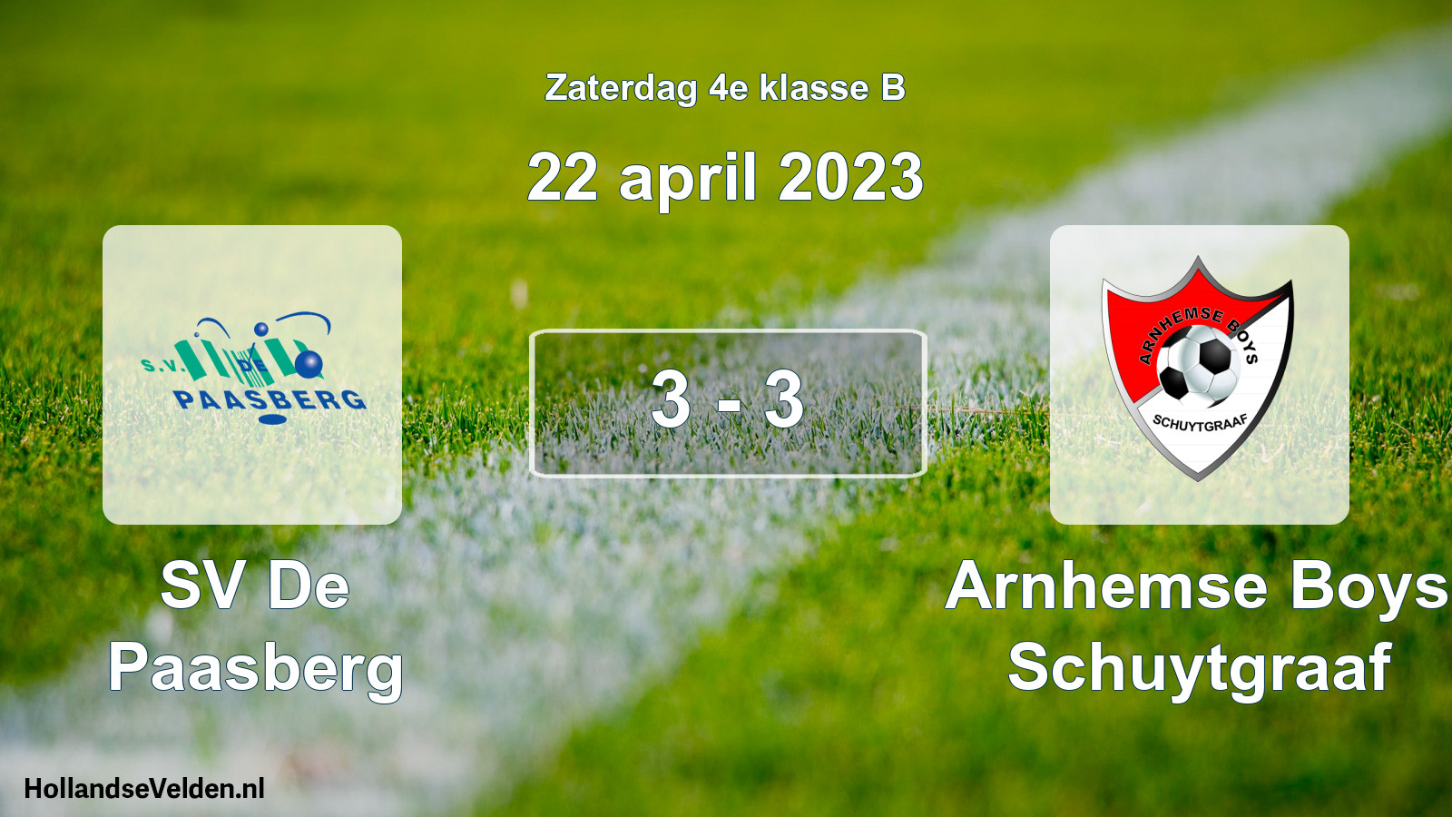 Total number of matches played: SV De Paasberg - Arnhemse Boys Schuytgraaf 3 - 3 (22 April 2023)