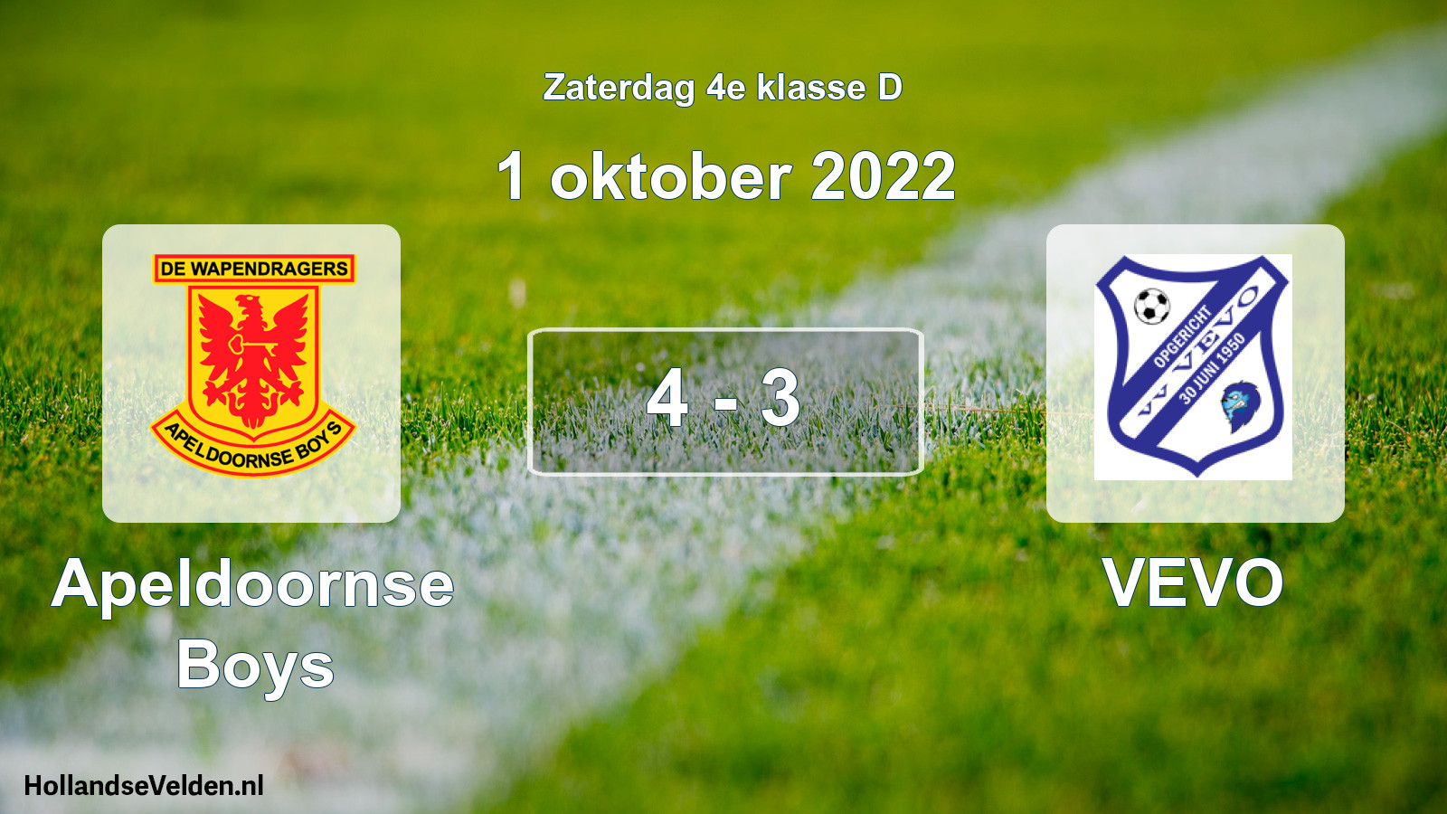 Total number of matches played: Apeldoornse Boys - VEVO 4 - 3 (1 October 2022)