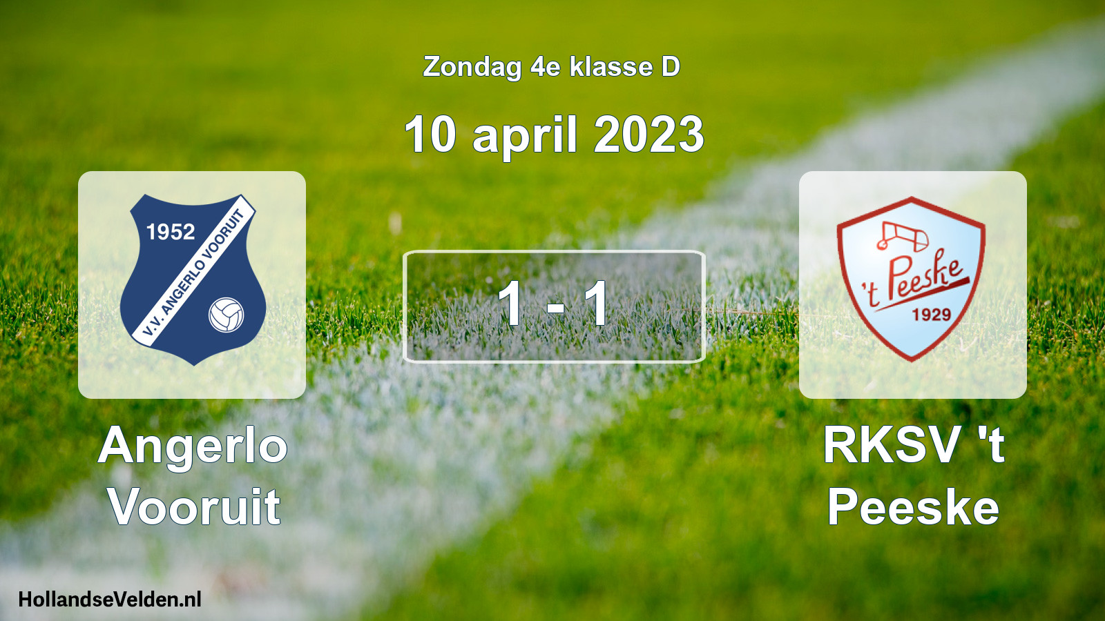 Total number of matches played: Angerlo Vooruit - RKSV 't Peeske 1 - 1 (10 April 2023)