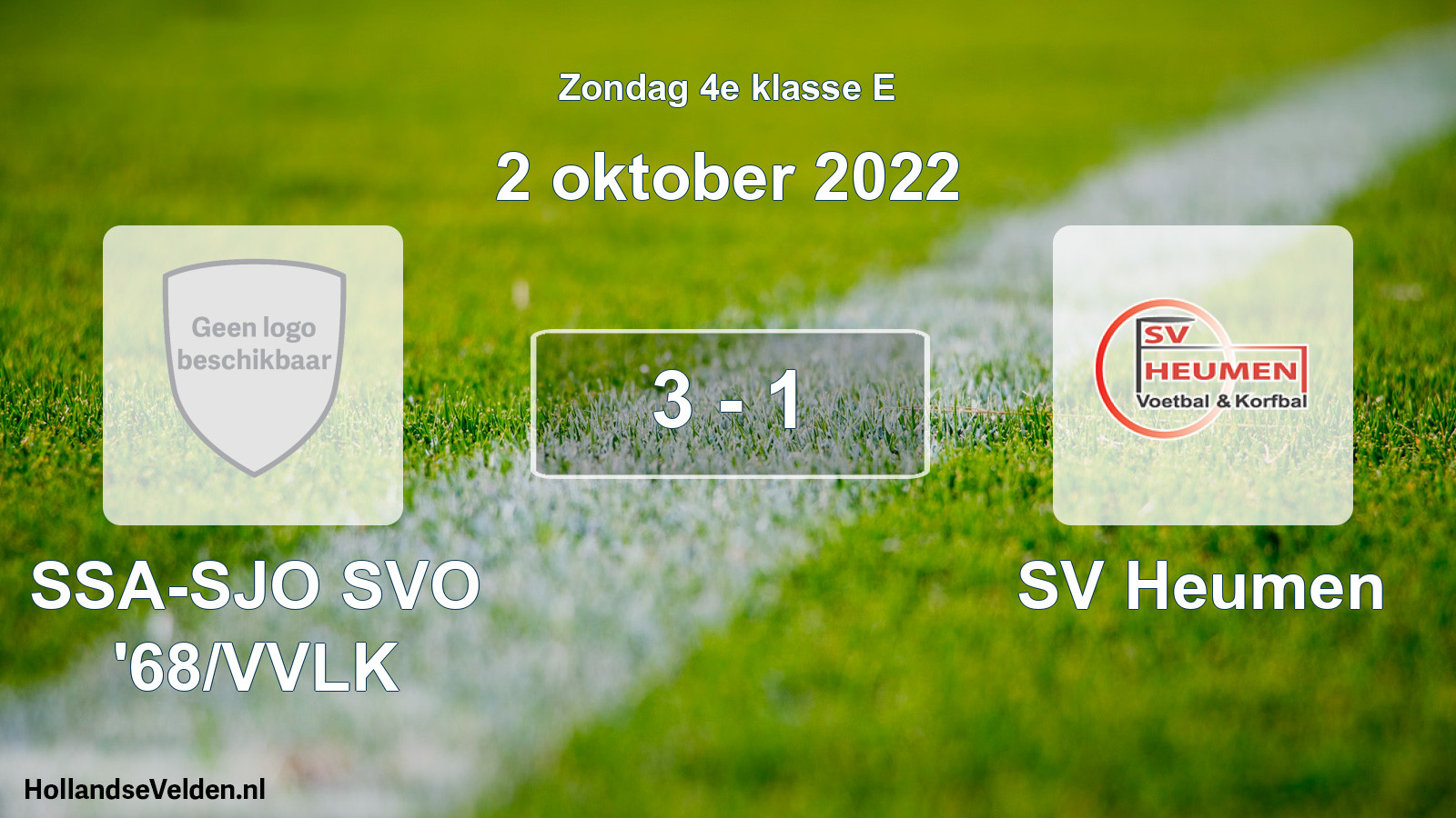 Total number of matches played: SSA-SJO SVO '68/VVLK - SV Heumen 3 - 1 (2 October 2022)