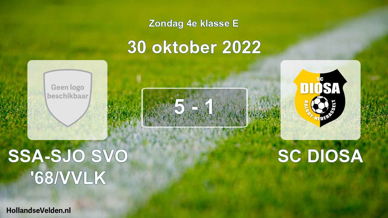 Total number of matches played: SSA-SJO SVO '68/VVLK - SC DIOSA 5 - 1 (30 October 2022)