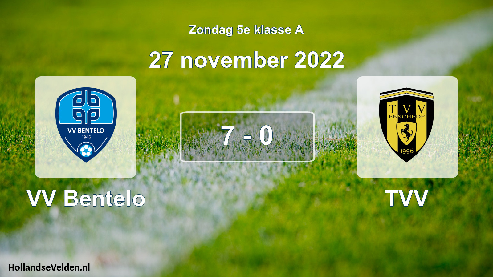 Total number of matches played: VV Bentelo - TVV 7 - 0 (27 November 2022)