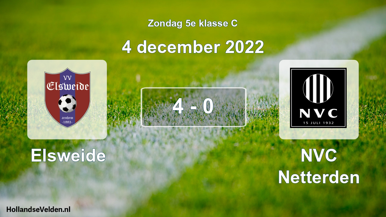 Total number of matches played: Elsweide - NVC Netterden 4 - 0 (4 December 2022)