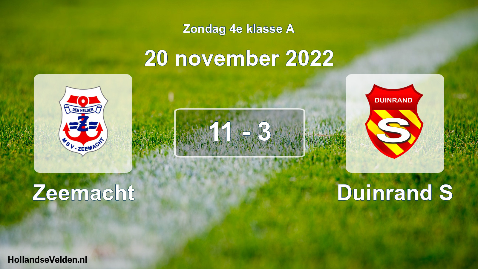 Total number of matches played: Zeemacht - Duinrand S 11 - 3 (20 November 2022)