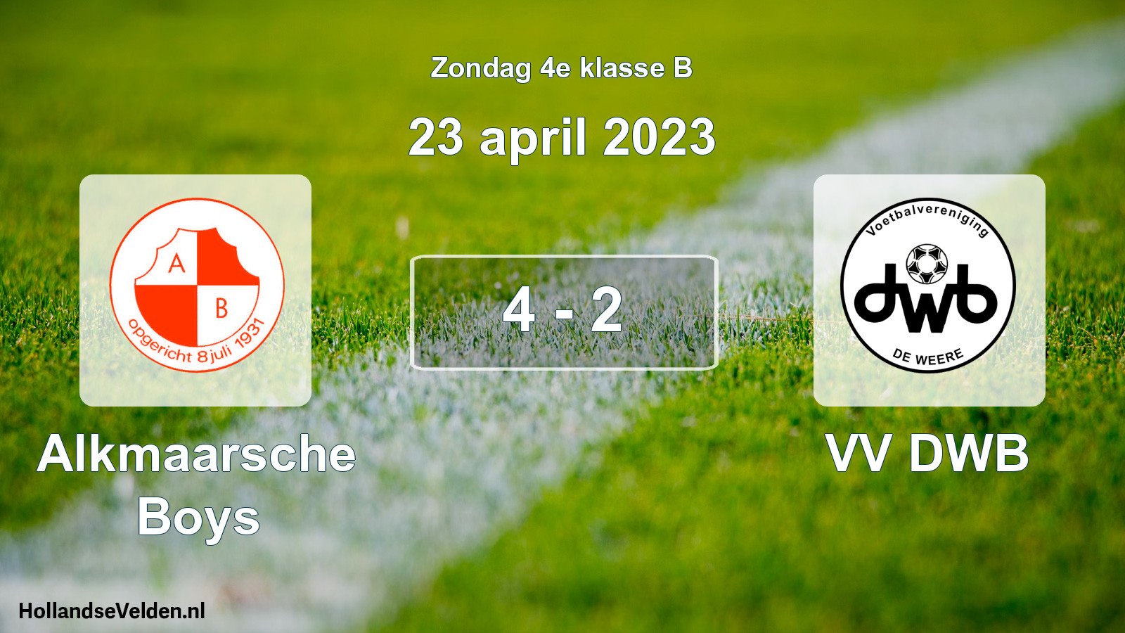 Total number of matches played: Alkmaarsche Boys - VV DWB 4 - 2 (23 April 2023)