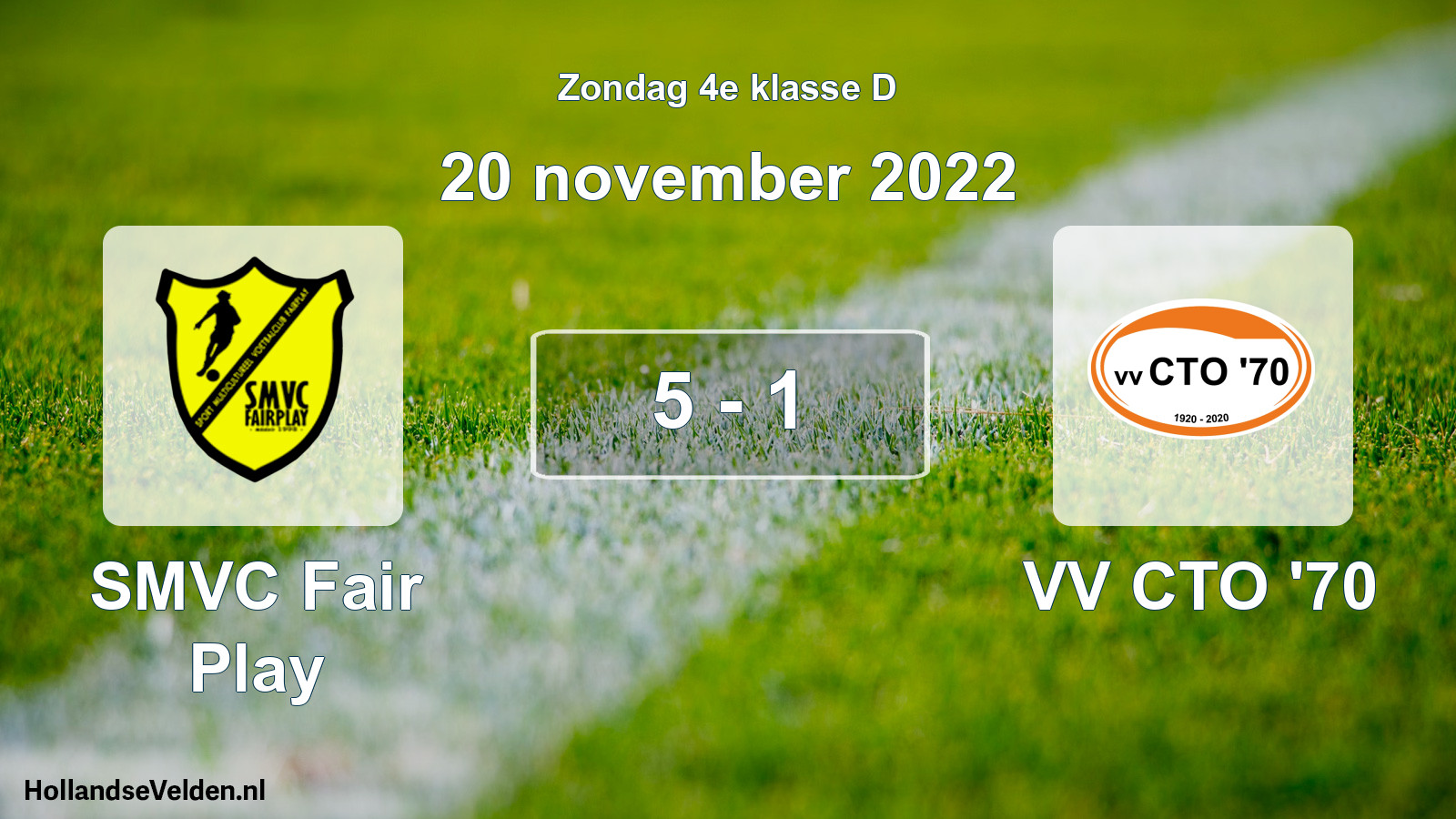 Total number of matches played: SMVC Fair Play - VV CTO '70 5 - 1 (20 November 2022)