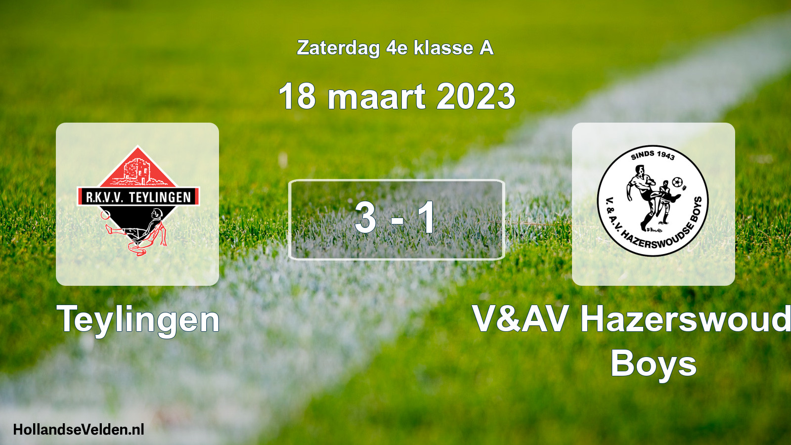 Total number of matches played: Teylingen - V&AV Hazerswoudse Boys 3 - 1 (18 March 2023)