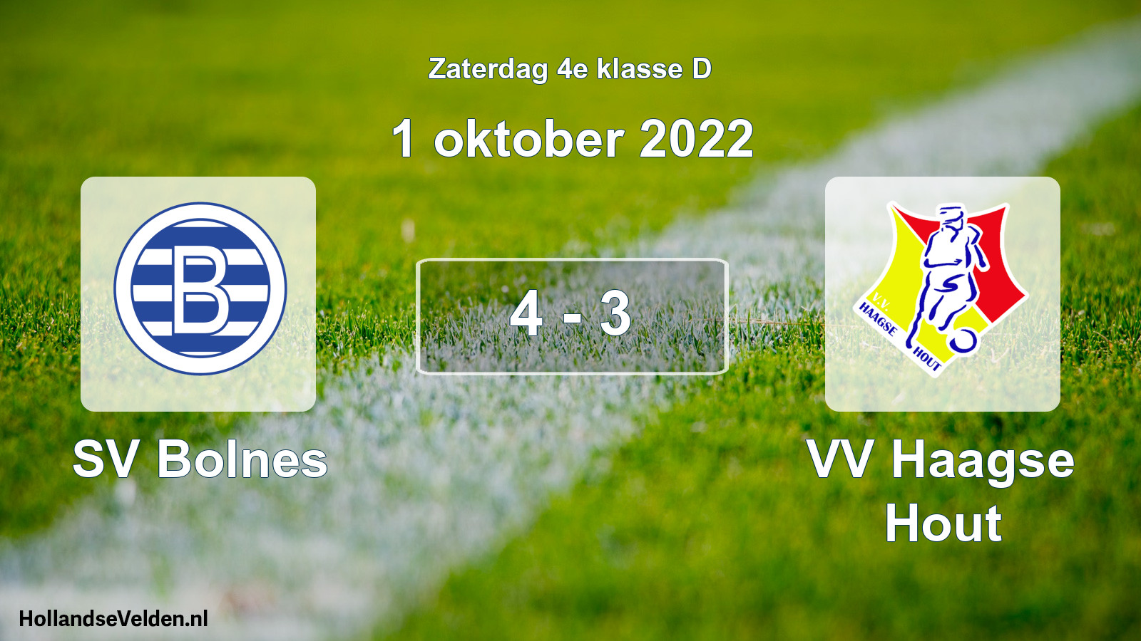 Total number of matches played: SV Bolnes - VV Haagse Hout 4 - 3 (1 October 2022)