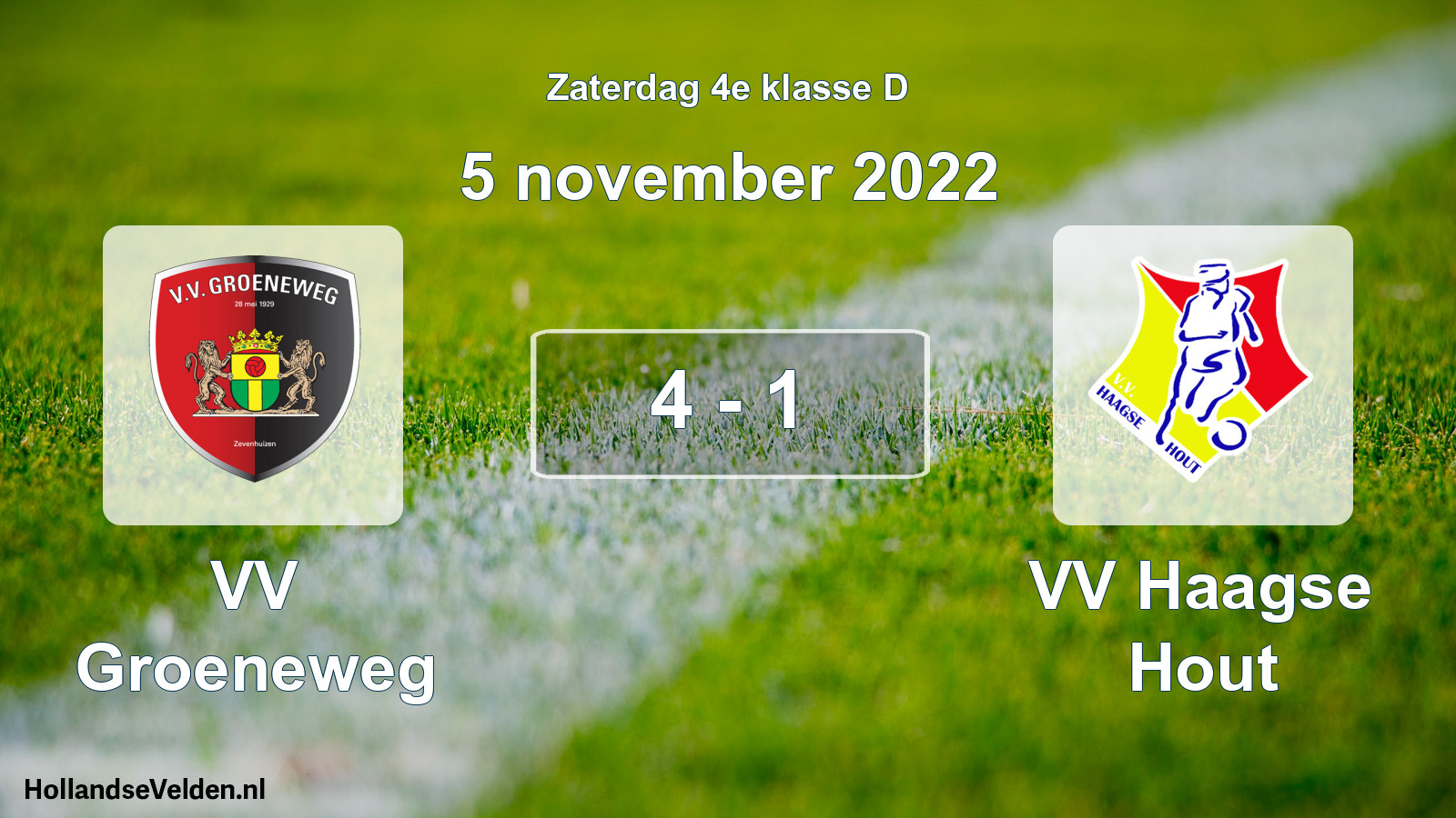 Total number of matches played: VV Groeneweg - VV Haagse Hout 4 - 1 (5 November 2022)