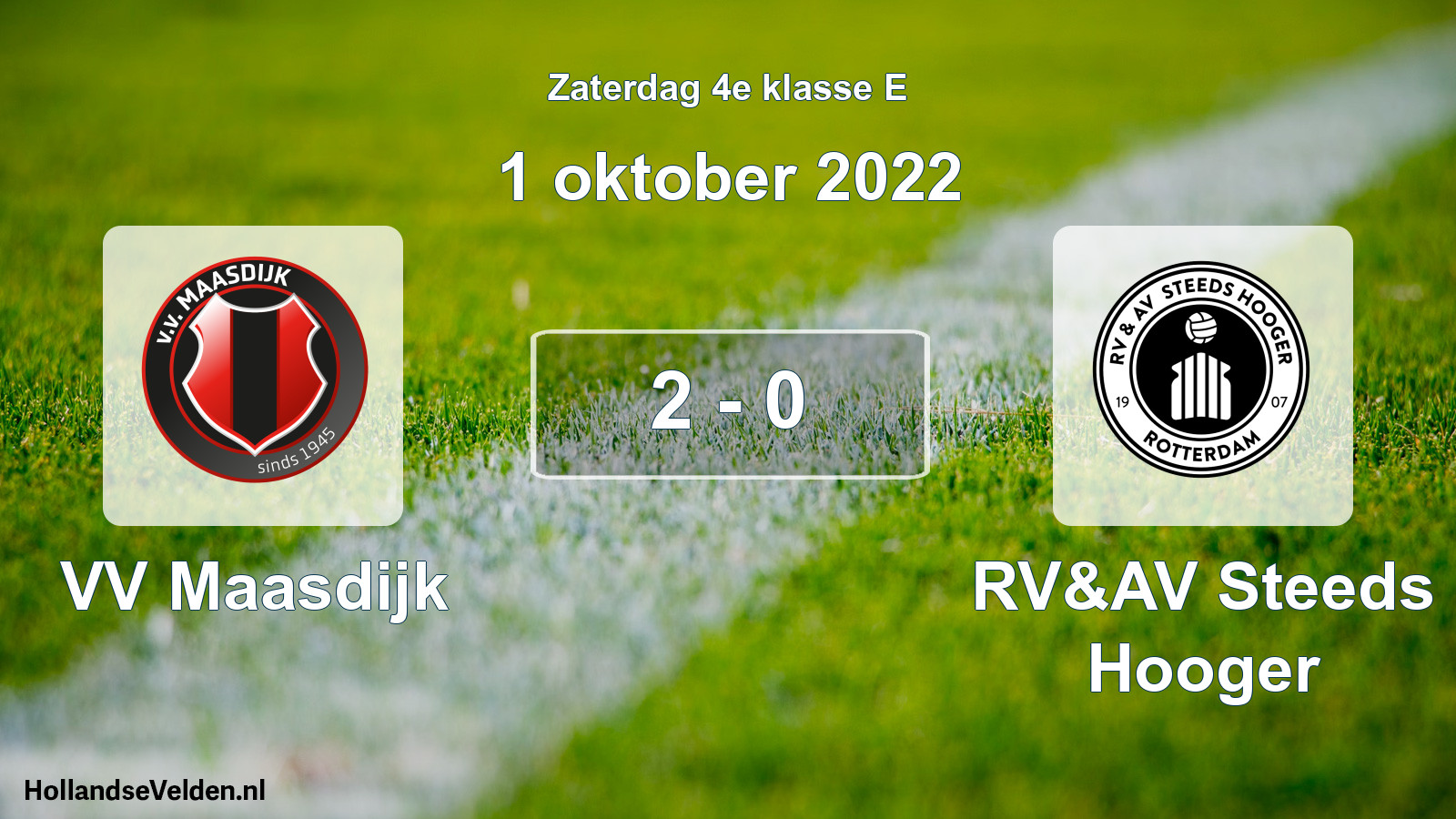 Total number of matches played: VV Maasdijk - RV&AV Steeds Hooger 2 - 0 (1 October 2022)