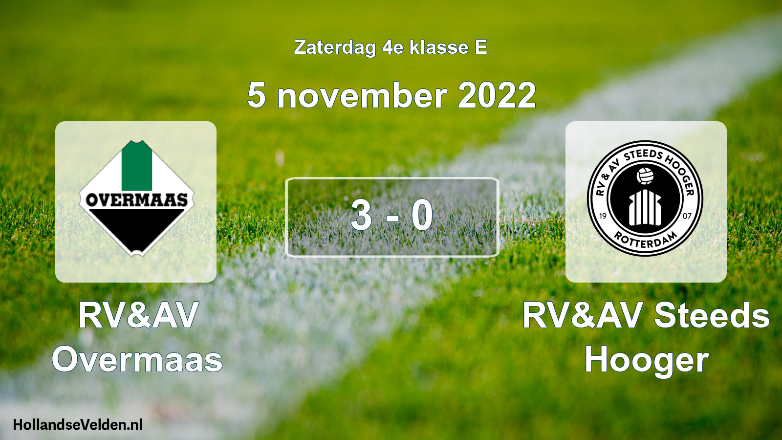 Total number of matches played: RV&AV Overmaas - RV&AV Steeds Hooger 3 - 0 (5 November 2022)