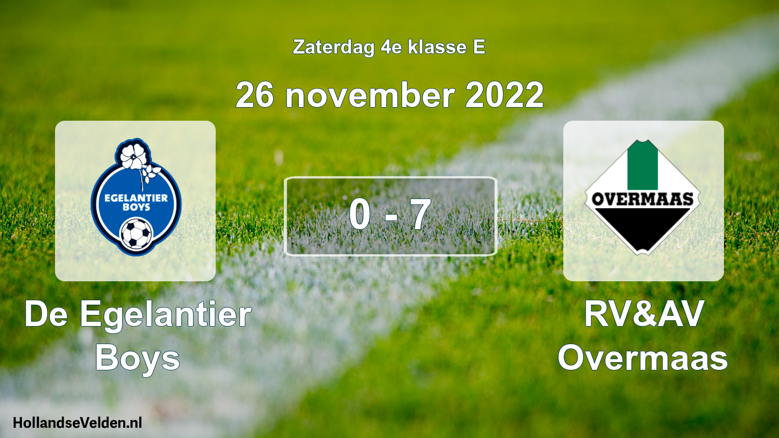 Total number of matches played: De Egelantier Boys - RV&AV Overmaas 0 - 7 (26 November 2022)